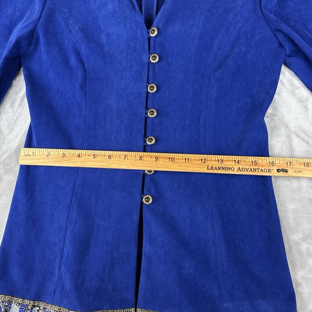 Vintage Jessica Howard Velvet Blazer Womens 8 Blue Gold Ribbon Trim Regal (1043) - Picture 11 of 12